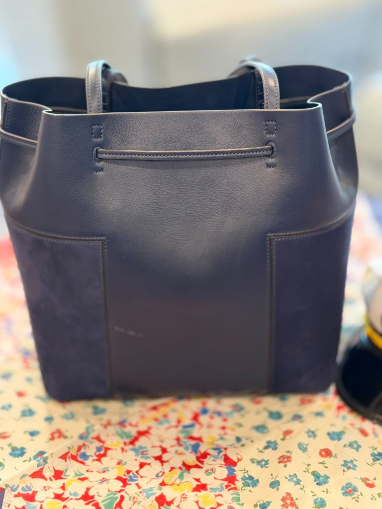 Tory Burch Block-T Mixed Material Bucket Tote Bag True Navy Blue
